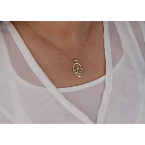 Pendant Only 10k Yellow Gold White Gold Rose Gold Flower Basket Pendant - Picture 2 of 6